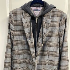 TOMMY HILFIGER GRAY PLAID BLAZER WITH GRAY HOODED DICKEY